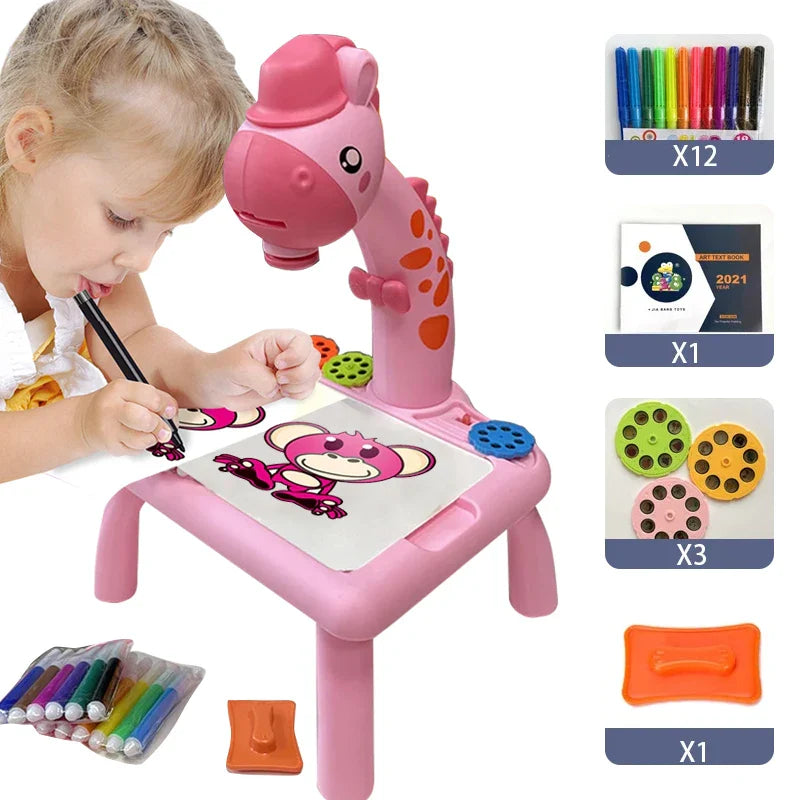 Children Led Projector Art Drawing Table Toys Kids Painting Board Desk