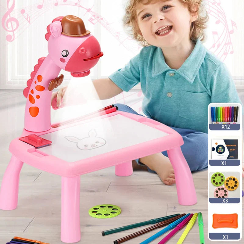 Children Led Projector Art Drawing Table Toys Kids Painting Board Desk
